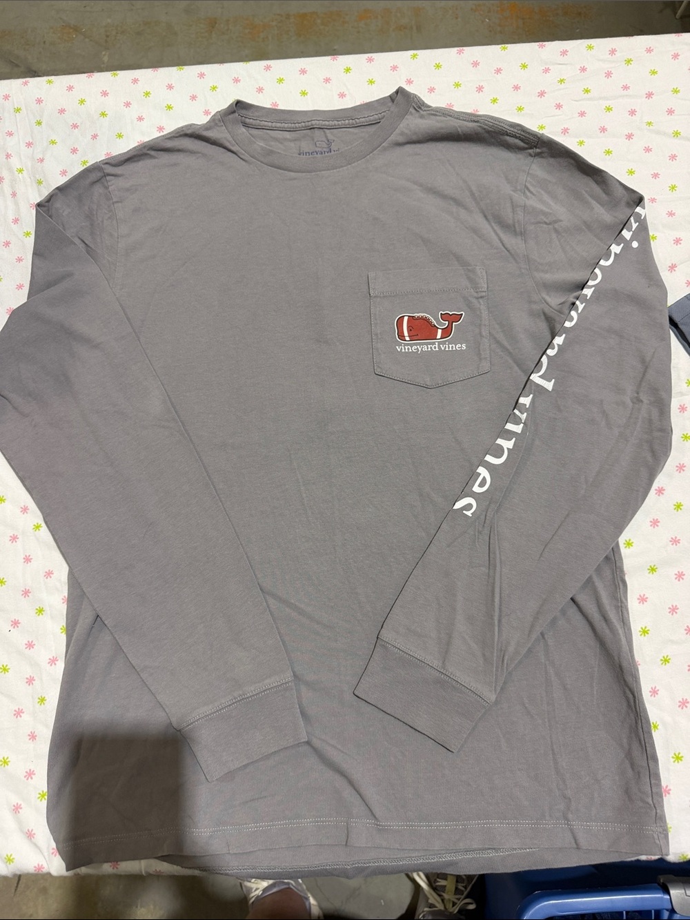 Vineyard Vines Gray Long Sleeve Pocket Tee with Whale Logo